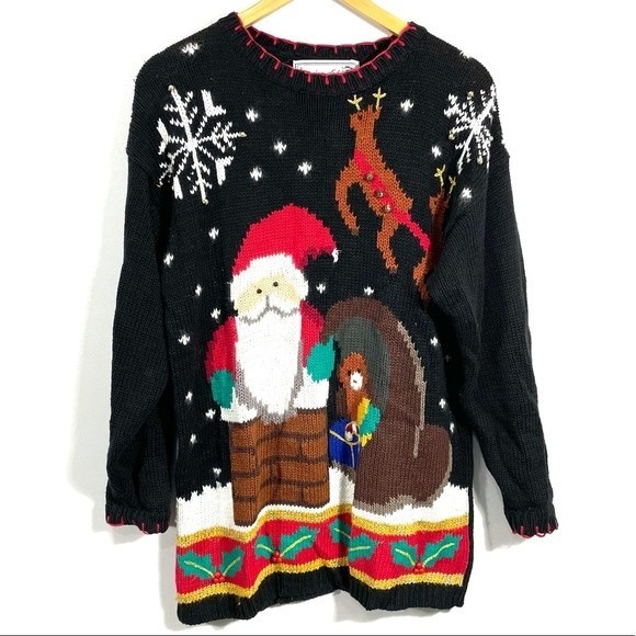 Vintage Santa Reindeer Snowflake Toys Mistletoe Christmas Ugly Holiday S… - Picture 1 of 8